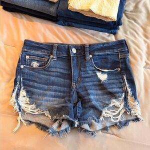 American Eagle Outfitters Blue Distressed Jean Shorts
